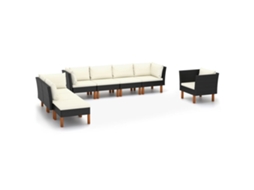 8 unidades Conj. Lounge Jardim Vime Pe E Madeira De Eucalipto Preto Dkd Home Decor