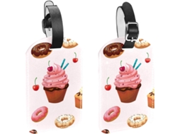 Conjunto De 2 Etiquetas Bagagem Em Imitação Couro Proteção Privacidade Deliciosas Sobremesas, Donuts, Bolo