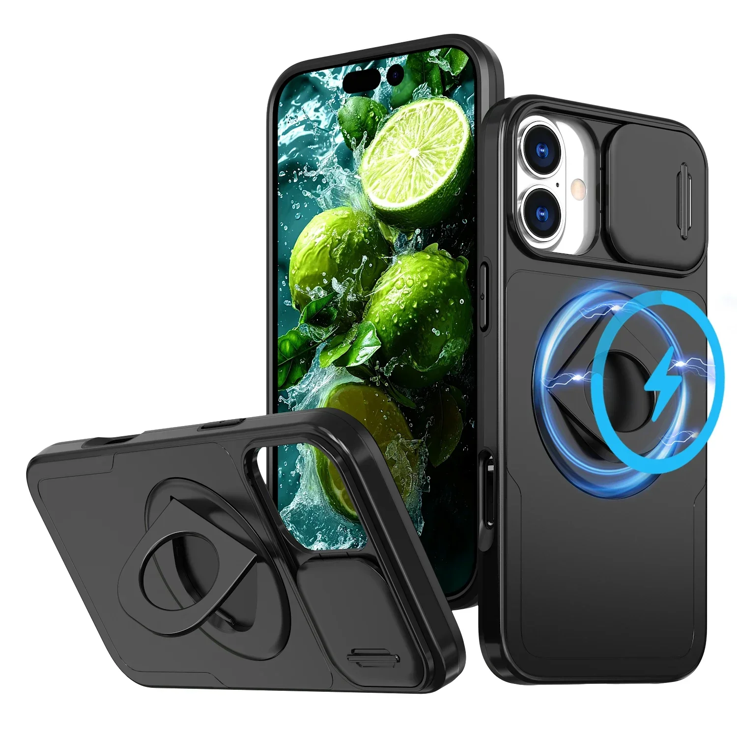 Capa Protetora Reforçada E Resistente A Impactos Para Iphone Xs (preta) Com Anel Magnético.