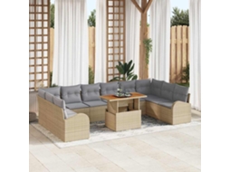 Vidaxl Conjunto De Sofá De Jardim 11 Unid. Bege Rattan Sintético