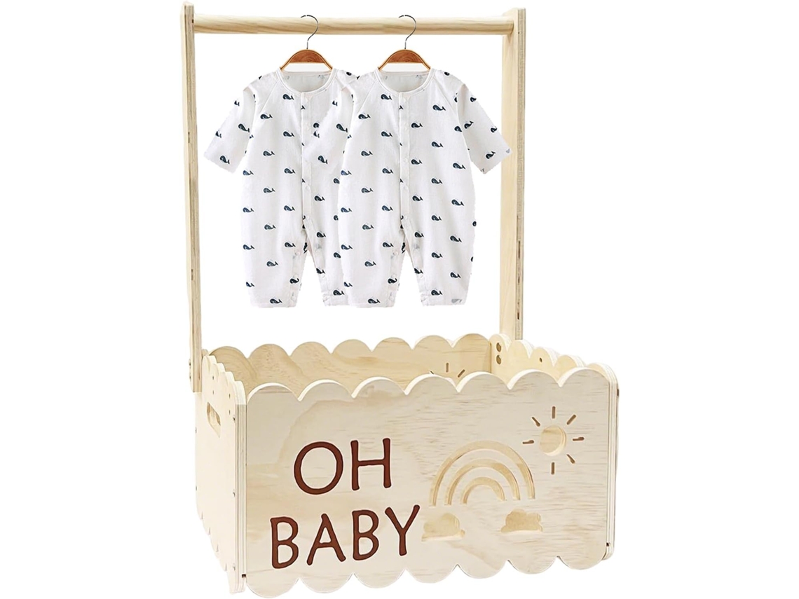 Conjunto De Presente Para Chá De Bebê, Cesta De Madeira Com Alça