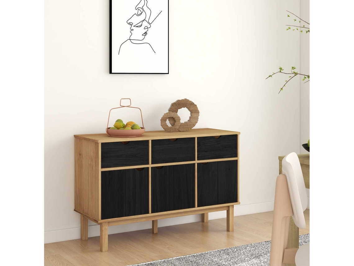 Vidaxl Aparador Otta Castanho E Preto 114 X 43 X 73,5 Cm