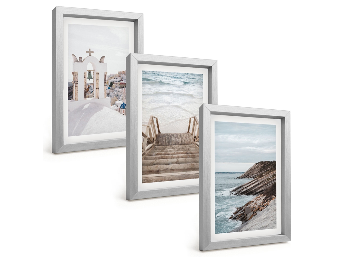 Um Conjunto De Imagens Decorativas Em Uma Molduraarquitetura Marítima De Santorini Moldura Prateada Pinturas De Quarto Espelharte (3 Peças 20x30 Cm)