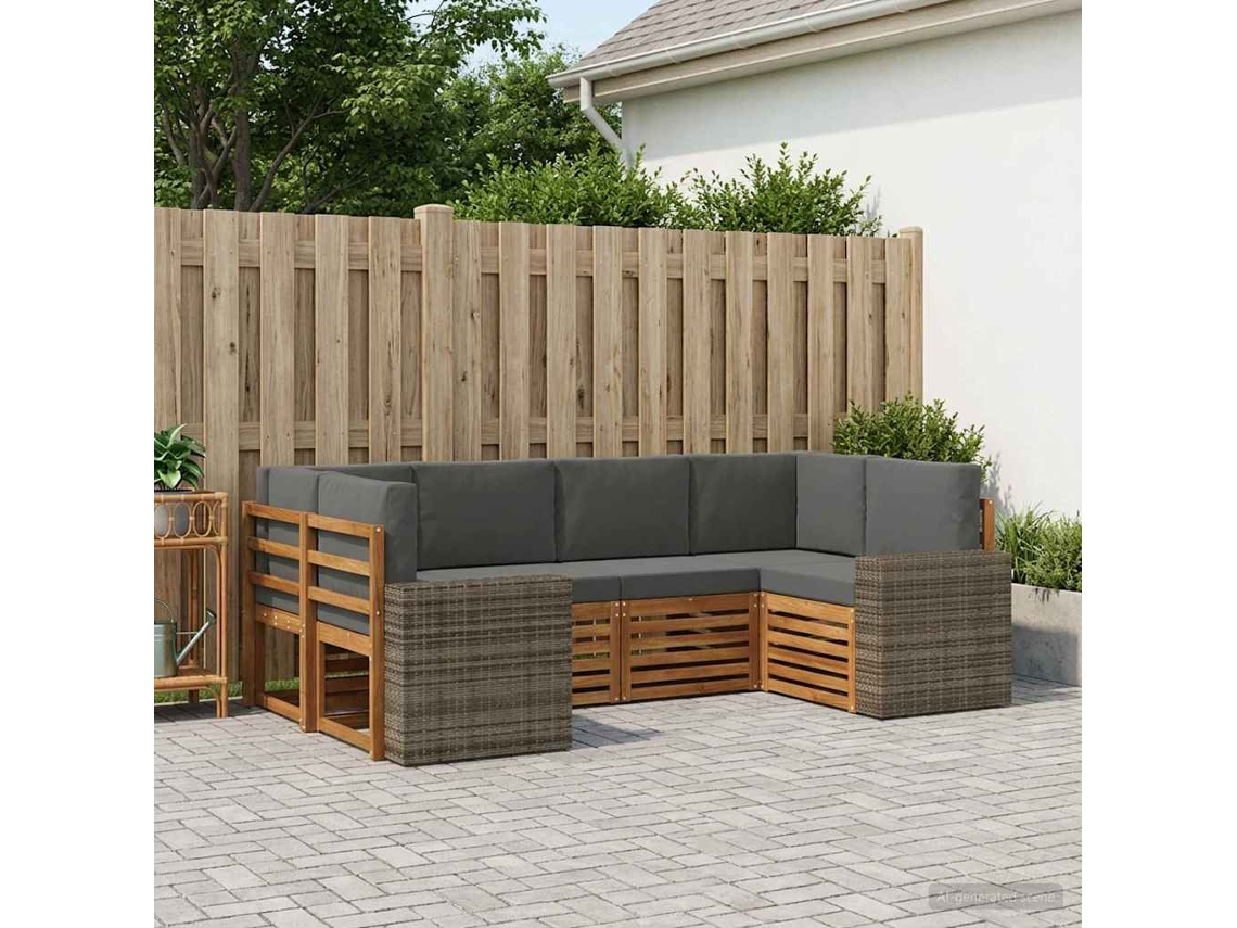 Vidaxl Conjunto De Sofás Para Exterior 6 Unid. Natural E Antracite