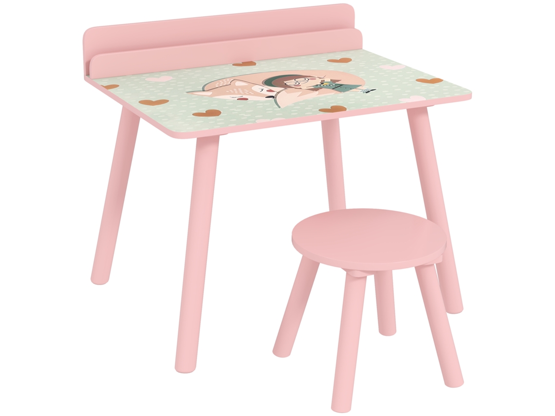 Mesa Cadeira e para Crianças com Prateleira para Livros Secretária para Crianças Acima de 3 Anos Rosa