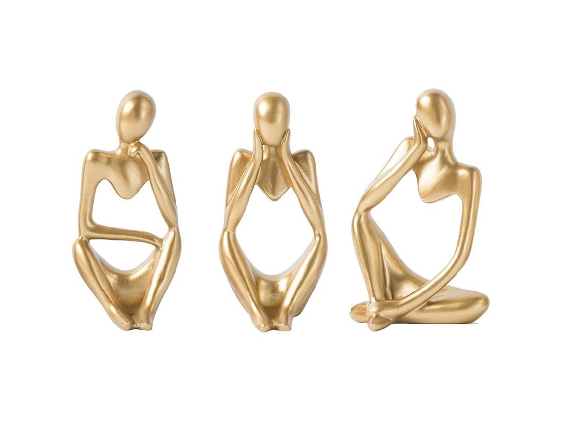 Estatua Del Pensador Nórdico 3 Piezas Escultura Abstracta Resina Figura De Pensador (dorado)
