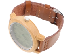 Relógio De Pulso Masculino Em Bambu Natural E Couro Genuíno, Estilo Vintage Casual.