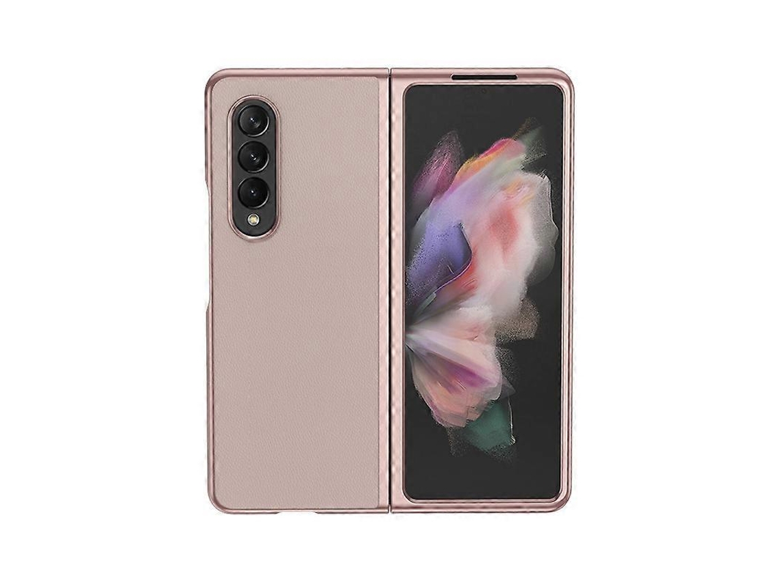 Capa Dobrável Em Couro Liso Com Acabamento Galvanizado Para Samsung Galaxy Z Fold4