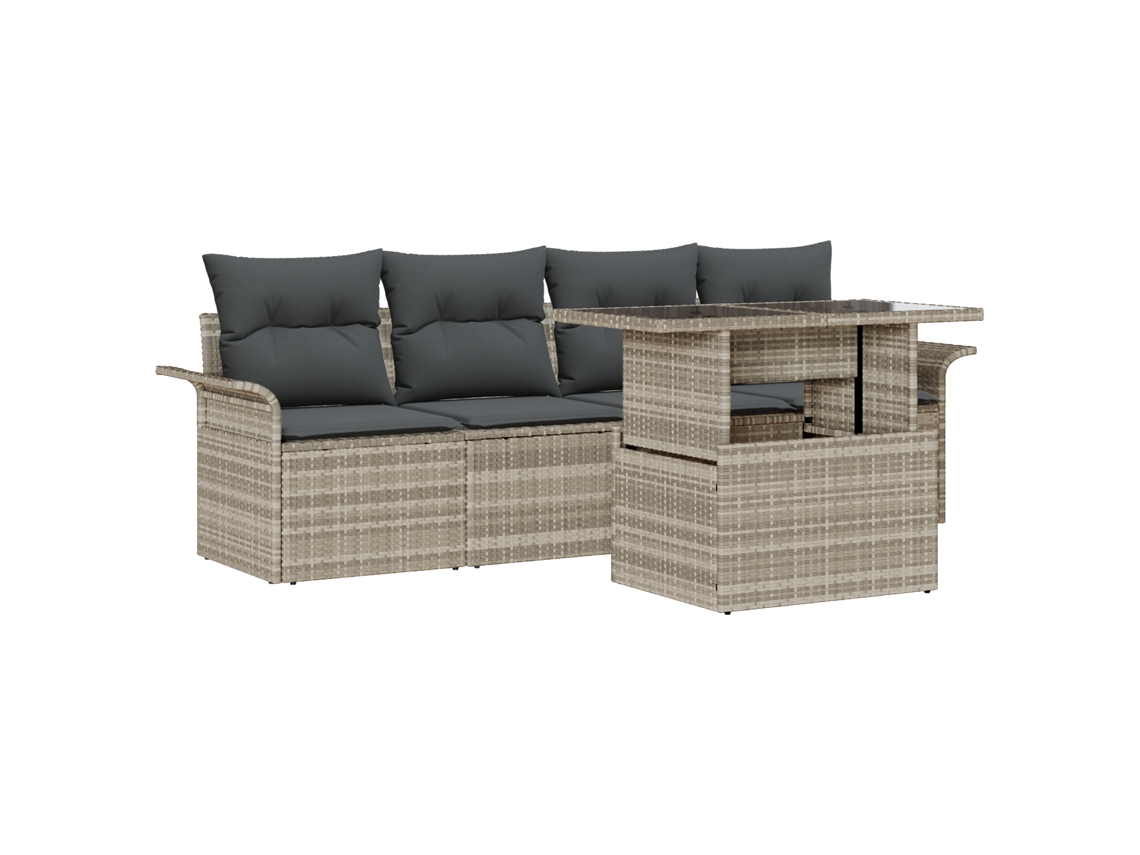 Conjunto 5 Conjunto De Móveis De Jardim Vidaxl Cinzento-claro Vime Pe (100 X 55 X 73 Cm)