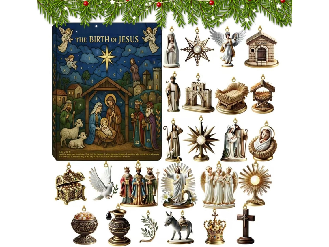 Calendário de com em Contagem para o 24 da e Natal Pingente Acrílico, Regressiva Pingentes, Natividade, 2d, CHABERLU