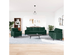 3 Pcs Conjunto Sofás com Almofadões e Rolos Veludo Verde escuro SYFAX