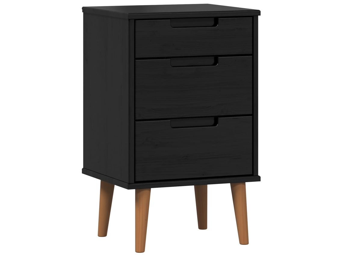 Conjunto 1 Armário De Cabeceira Vidaxl Preto Madeira De Pinho Maciça (40 X 35 X 65 Cm)