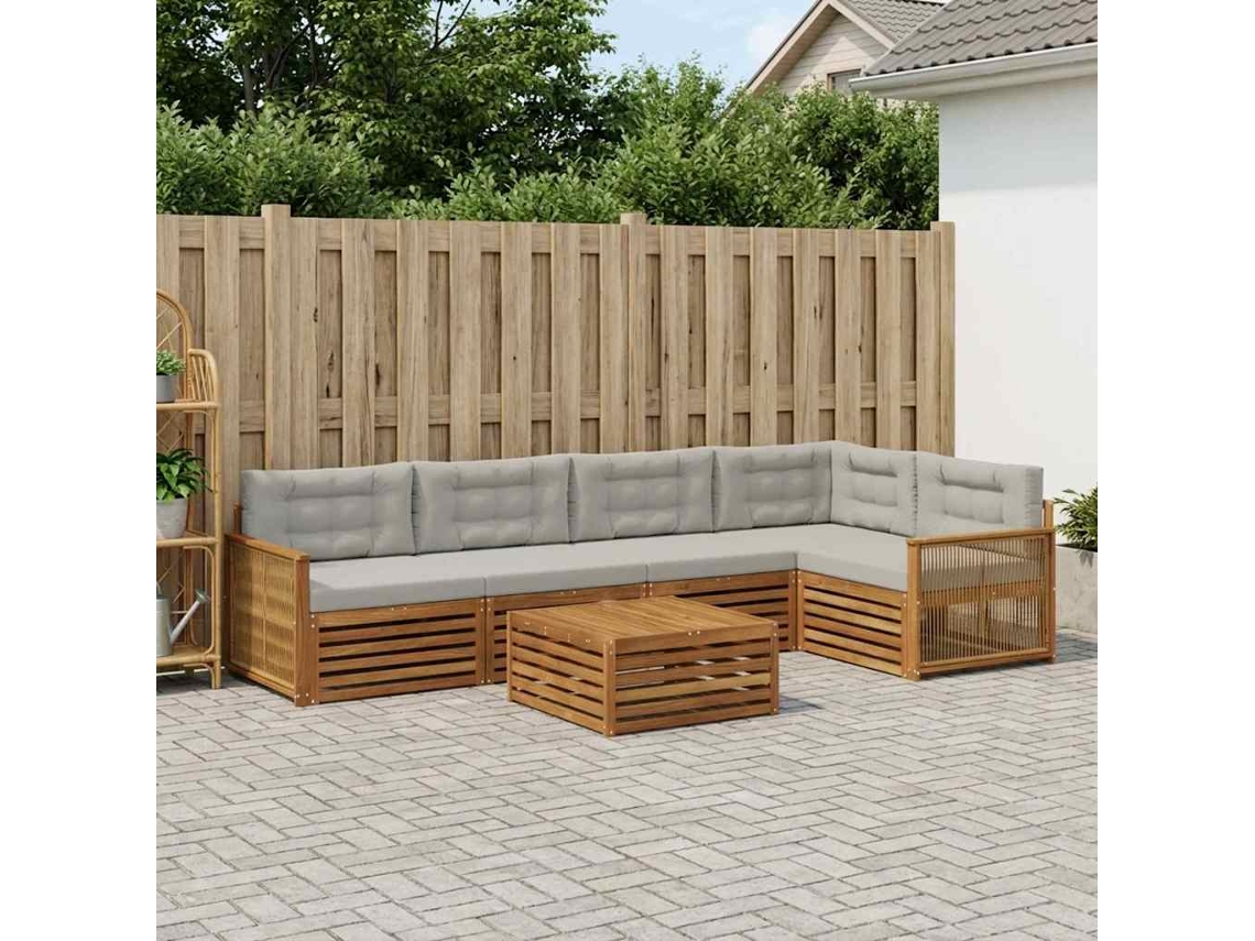 Vidaxl Conjunto De Sofás Para Exterior 6 Pcs Natural E Cinzento-claro