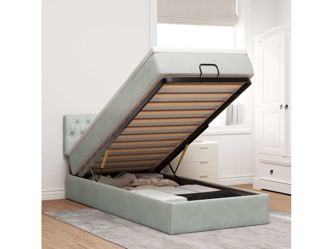 Vidaxl Estrutura De Cama Otomana Com Colchão Cinza Claro Veludo