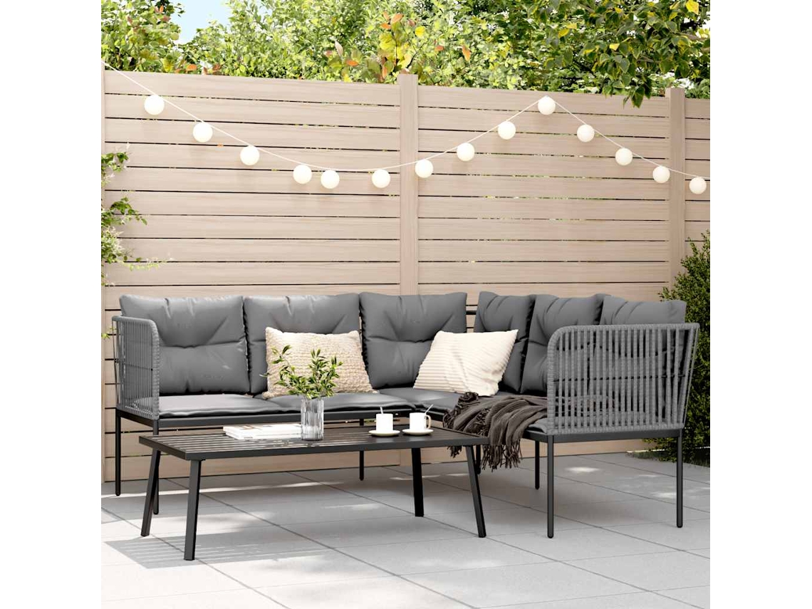 Vidaxl Conjunto de Sofás de Jardim C/ Almofadões Aço/textilene Preto