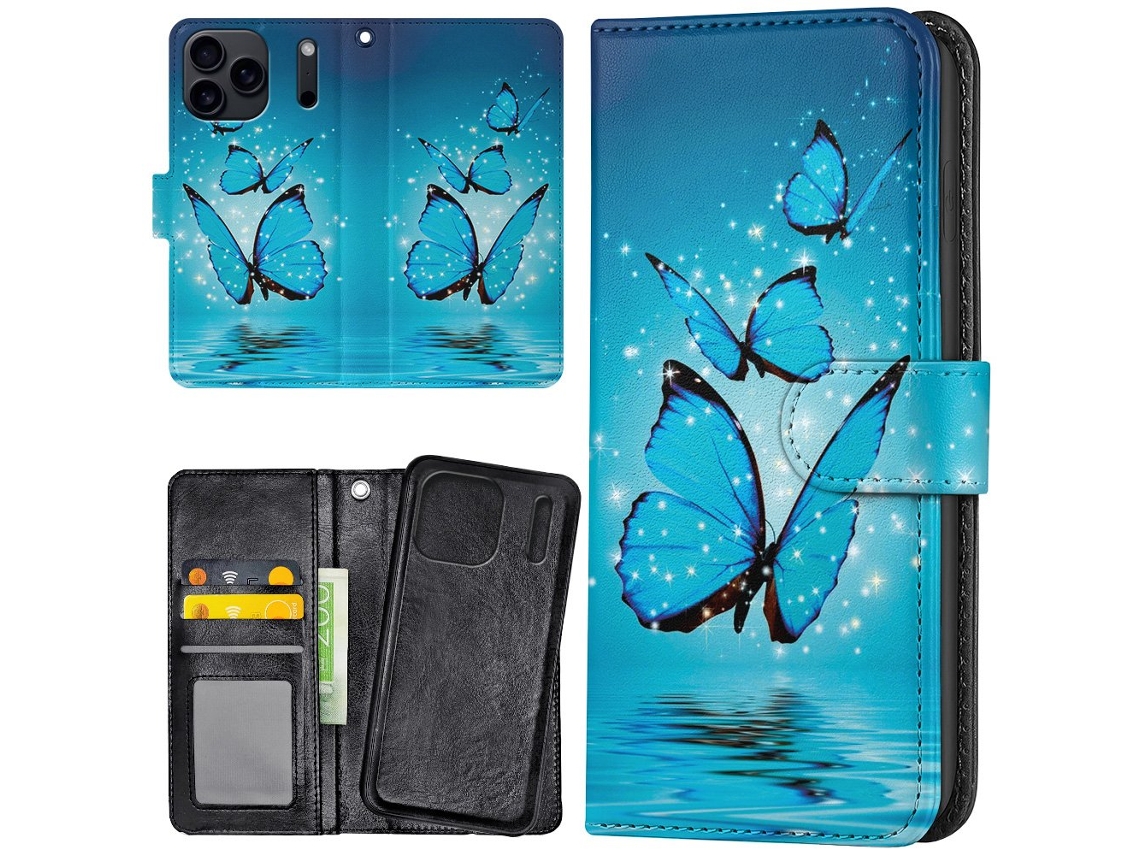 Capa Carteira Para Iphone 17 Pro Com Borboletas Brilhantes