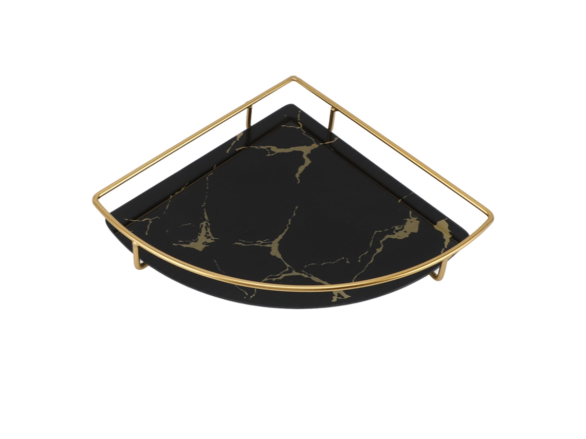 Bandeja de Armazenamento Triangular, Ferro e Vidro, Textura Dourada, Luxo, Decorativa | S/MARCA