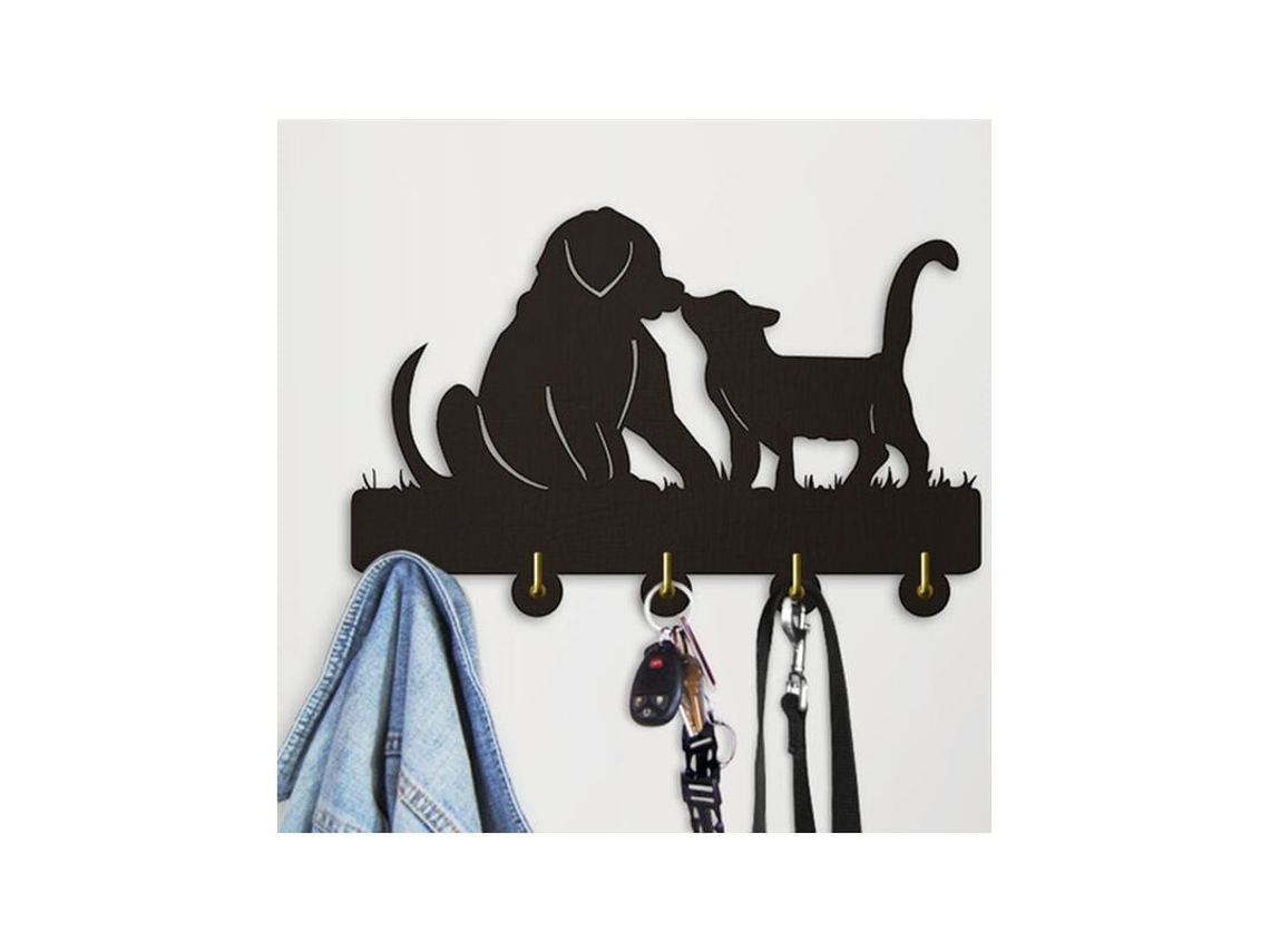 1 Peça Porta-chaves Fofo De Cachorro/gato Para Parede, Cabide Para Roupas, Gancho Para Pendurar, Cabide De Madeira Com Animais, Decoração De Parede