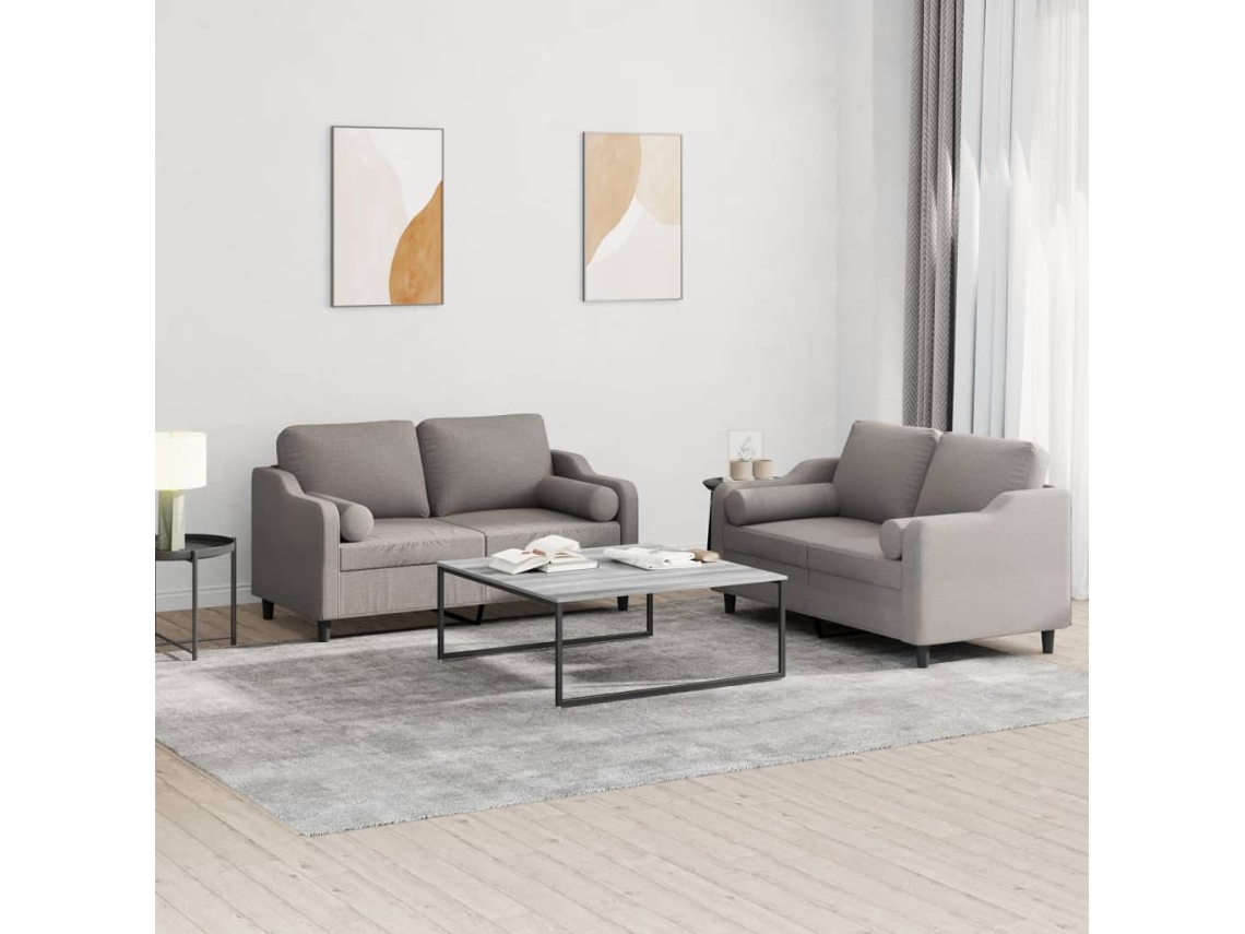 Vidaxl 2 Pcs Conjunto De Sofás Com Almofadas Tecido Cinza-acastanhado