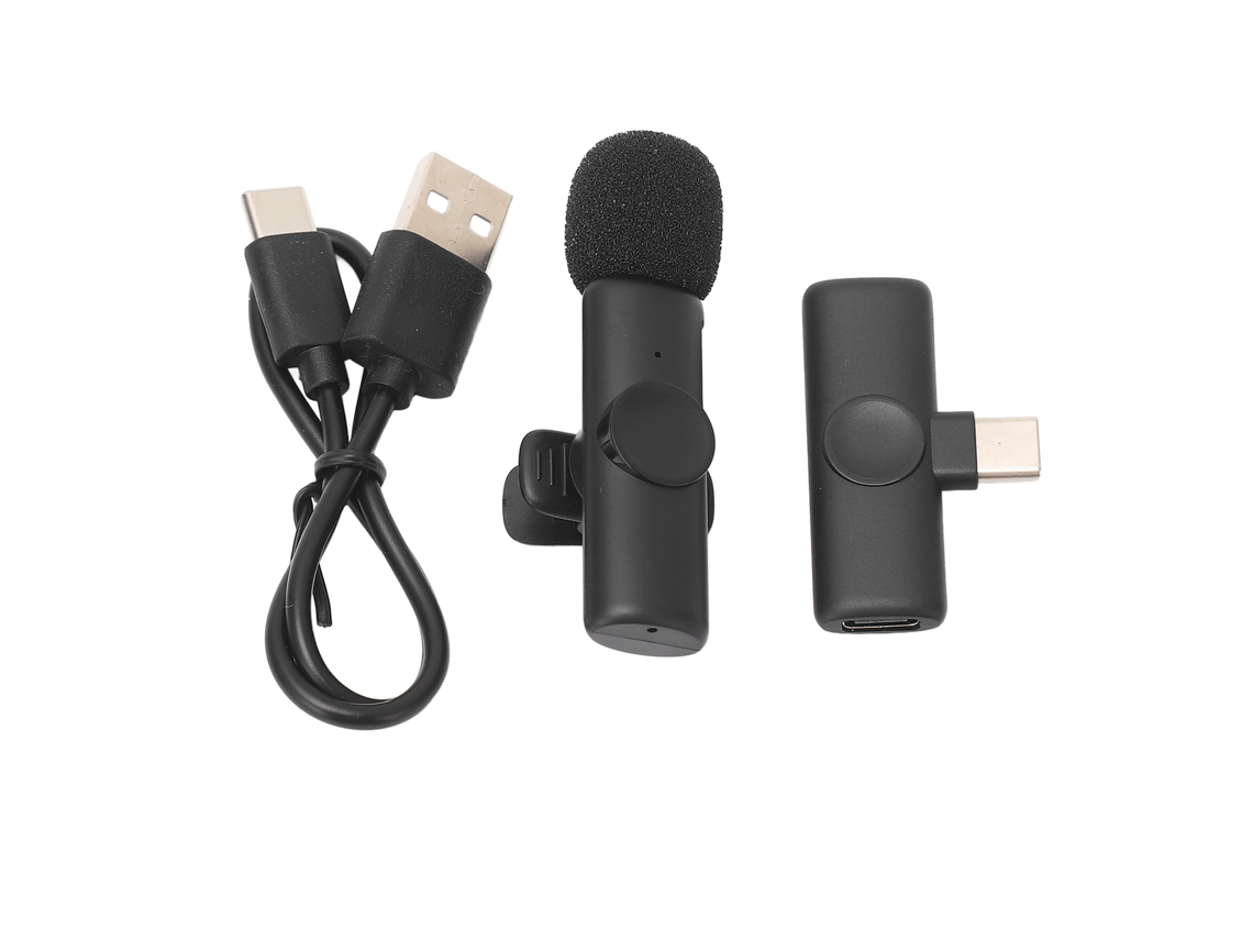 Microfone de lapela sem fio VRLA com clipe, condensador direcional VRLA, redução de ruído para gravação e streaming.