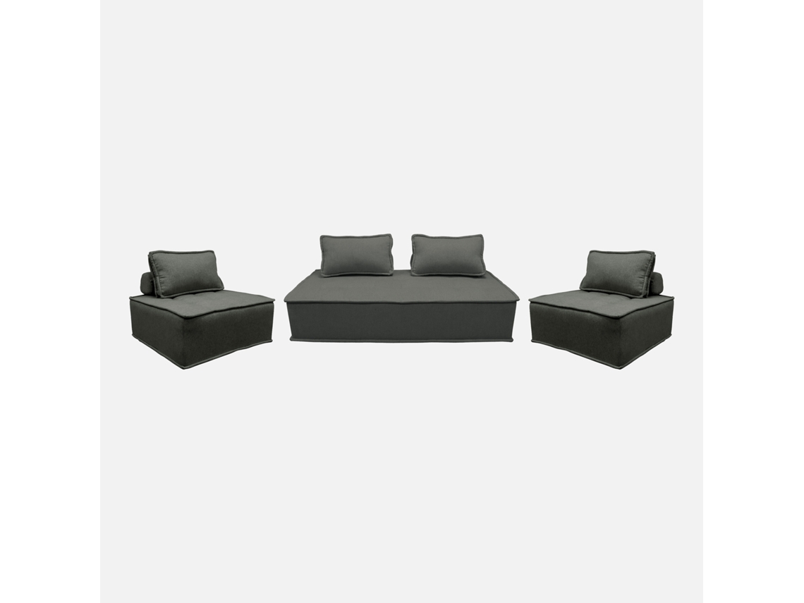 Sofá Modular Em Tecido Alcochoado, 4 Lugares, Cinza Escuro