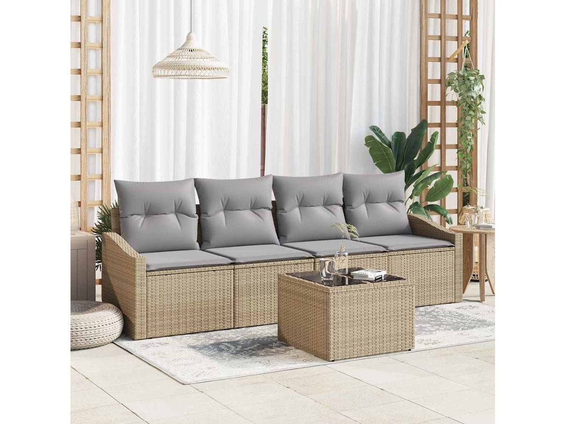 Vidaxl Conjunto De Sofás Com Almofada 5 Pcs Bege E Cinza Vime Pe