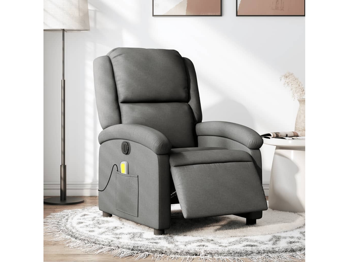 Vidaxl Poltrona Reclinável De Massagens Elétrica Tecido Cinza-escuro