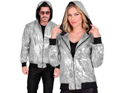 Bomber Fashion prateado com capuz e lantejoulas para adulto