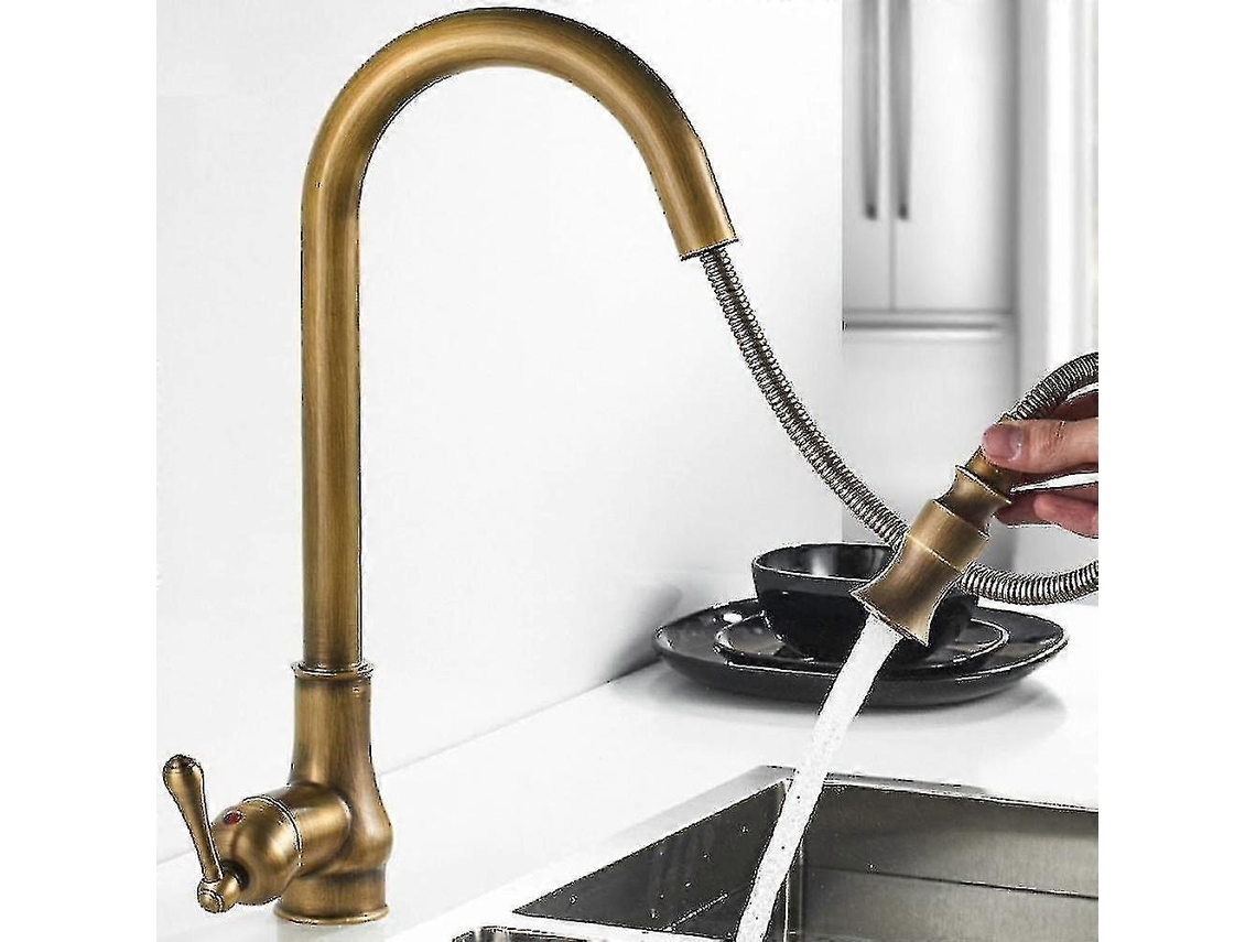 Pulverizador Para Torneira De Cozinha, Bronze Antigo E Latão Antigo, Misturador Monocomando De Cobre Com Pulverizador Extensível
