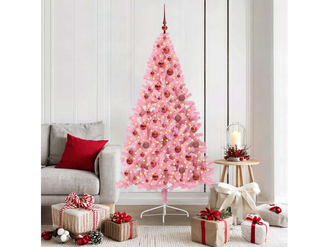 Vidaxl Árvore De Natal Artificial Pré-iluminada Rosa 180 Cm Pvc