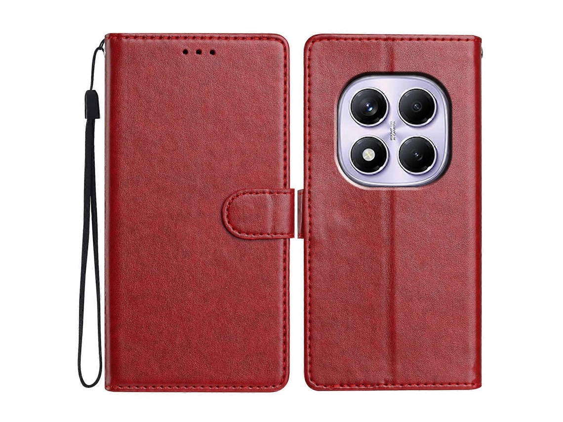 Capa De Couro Com Suporte Tipo Carteira E Alça Para Xiaomi Redmi Note 14 Pro 4g, Vermelha