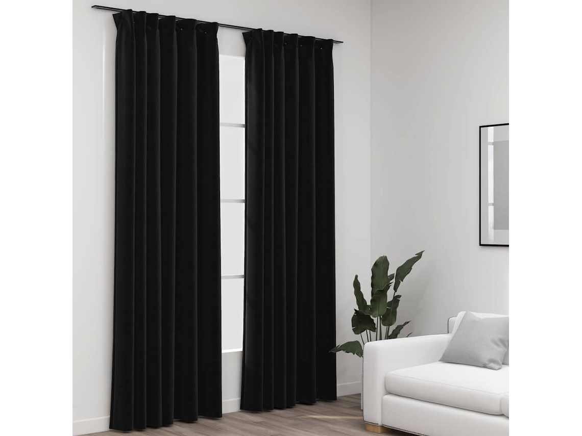 Vidaxl Cortinas Opacas Aspeto Linho + Ganchos 2pcs 140x225cm Antracite