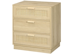 Cómoda Com 3 Gavetas De Vime Cómoda De Madeira Para Dormitório Sala De Estar Estilo Boêmio 60x38x69 Cm Madeira