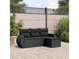 Vidaxl 4 Pcs Conjunto De Sofás Para Jardim C/ Almofadões Vime Pe Preto