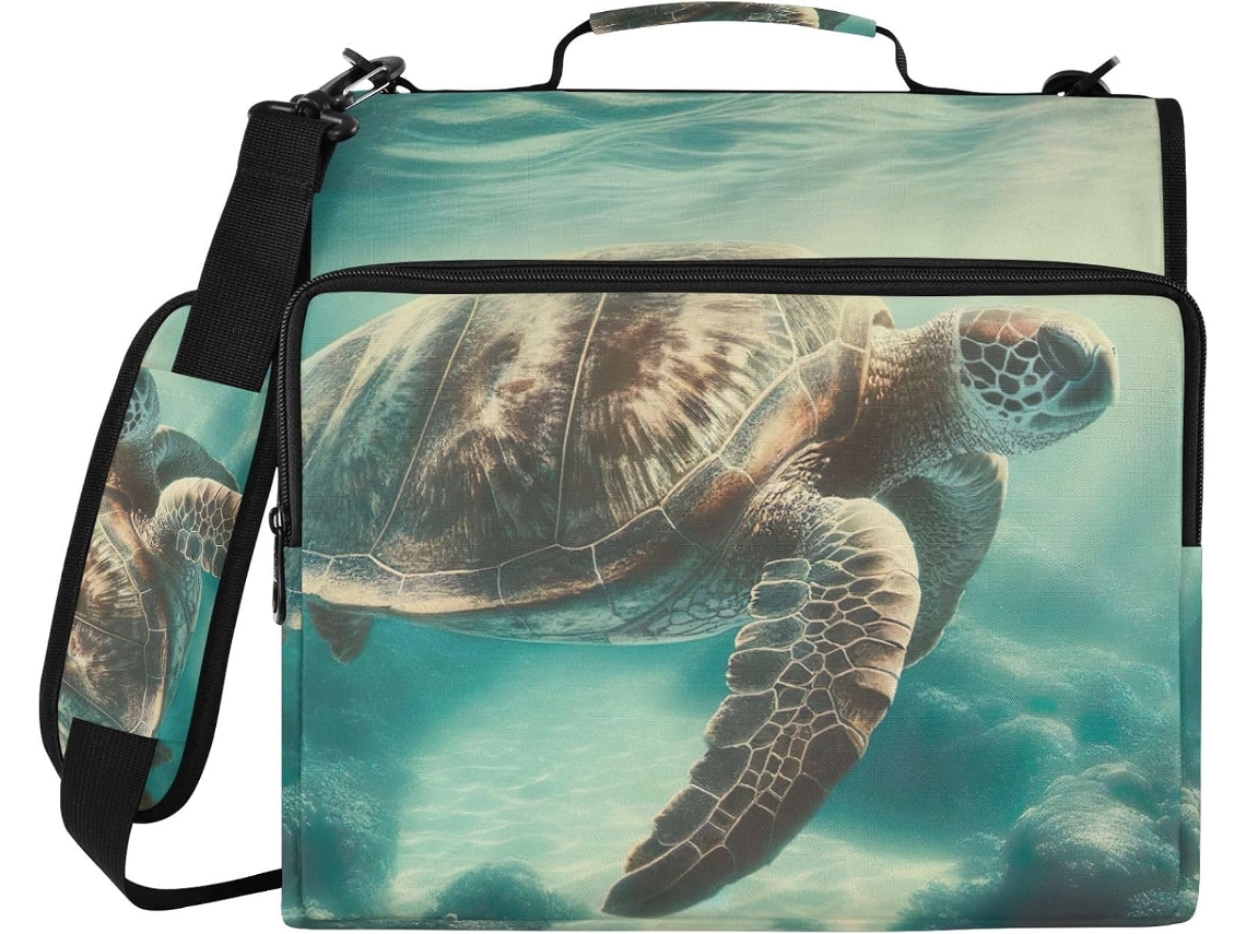 Pasta De 3 Argolas Com Fecho Em Formato Tartaruga Oceânica Clássica, Compartimento Laptop E Organizador Com Vários