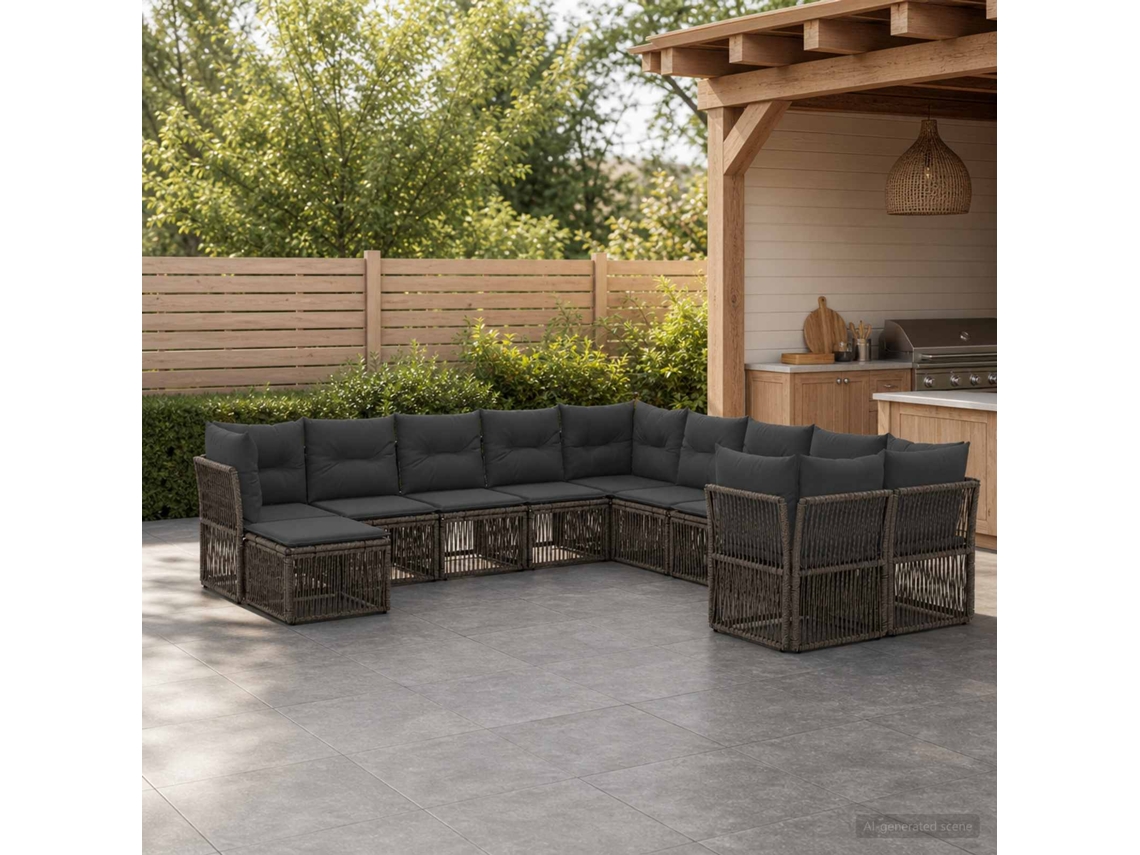 Vidaxl Conjunto De Sofá De Jardim 11 Pcs Cinzento Vime Pe