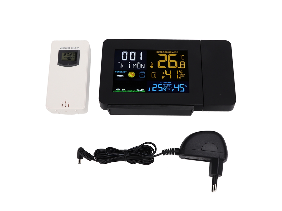 Rebe-reloj Alarma Electrónico Con Proyección Pantalla Color Multifuncional Negro
