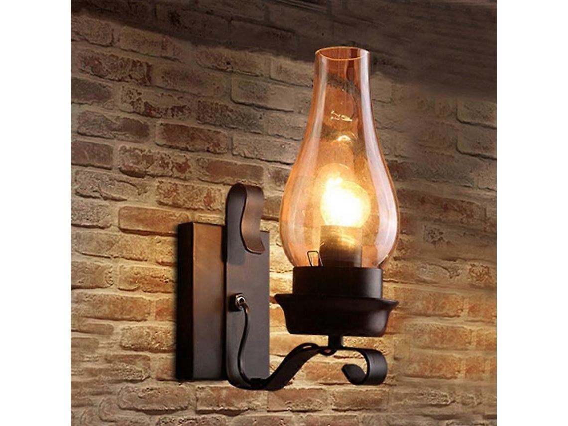 Luminária de parede retrô industrial BRILVIBERA com acabamento em polia para quarto, varanda e corredor.