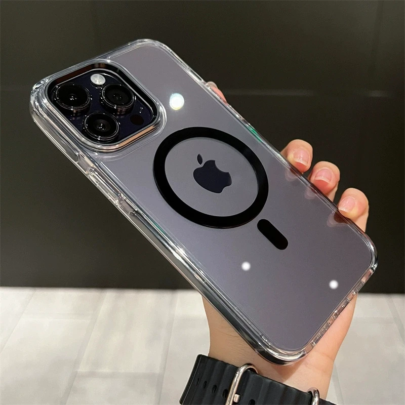 Capa Transparente À Prova De Choque Para Iphone 12 (preta) Com Carregamento Sem Fio
