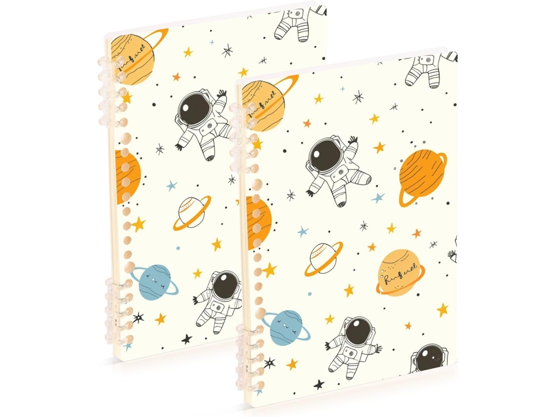 Conjunto de 2 Cadernos A5 com Capa Espiral Desenho Astronautas e Planetas 21,1 X 14,5 Cm 60 Folhas para Plan