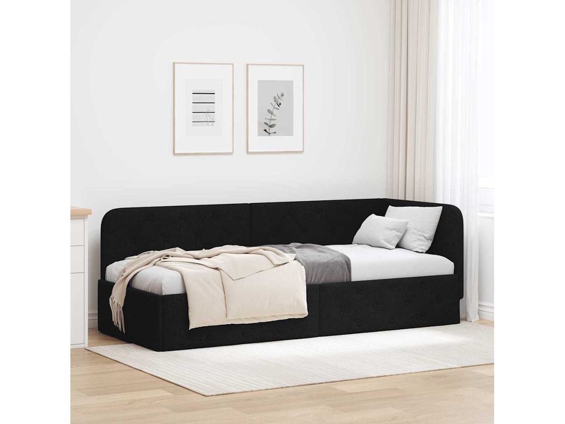 Vidaxl Estrutura De Cama De Canto Preto 80 X 200 Cm Tecido