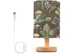 Abajur De Cabeceira Em Aquarela Com Estampa Cacto, Portas De Carregamento Usb C, Luminária De Mesa Cabeceira, Luminária