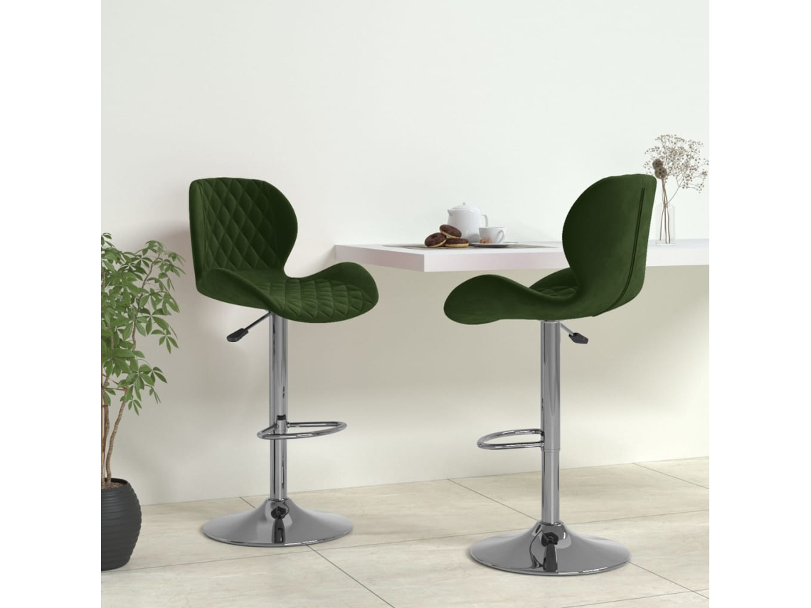 Vidaxl Bancos De Bar 2 Pcs Veludo Verde-escuro
