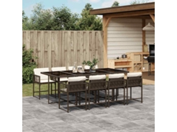 Vidaxl 9 Pcs Conjunto Jantar P/ Jardim C/ Almofadões Vime Pe Castanho