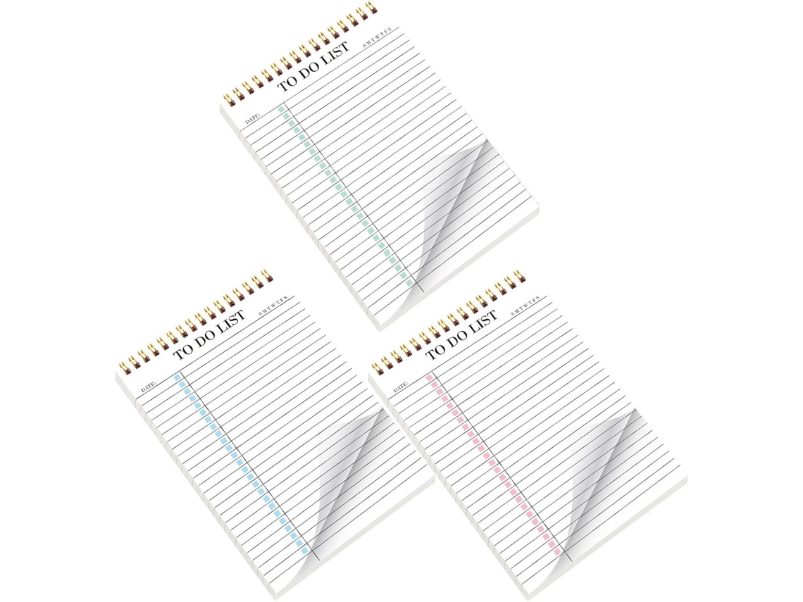 Bloco de notas semanal de 3 peças, sem data, com encadernação em espiral de metal.