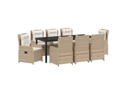Conjunto 9 Conjunto De Jantar Para Jardim Vidaxl Bege Vime Pe (200 X 80 X 73 Cm)