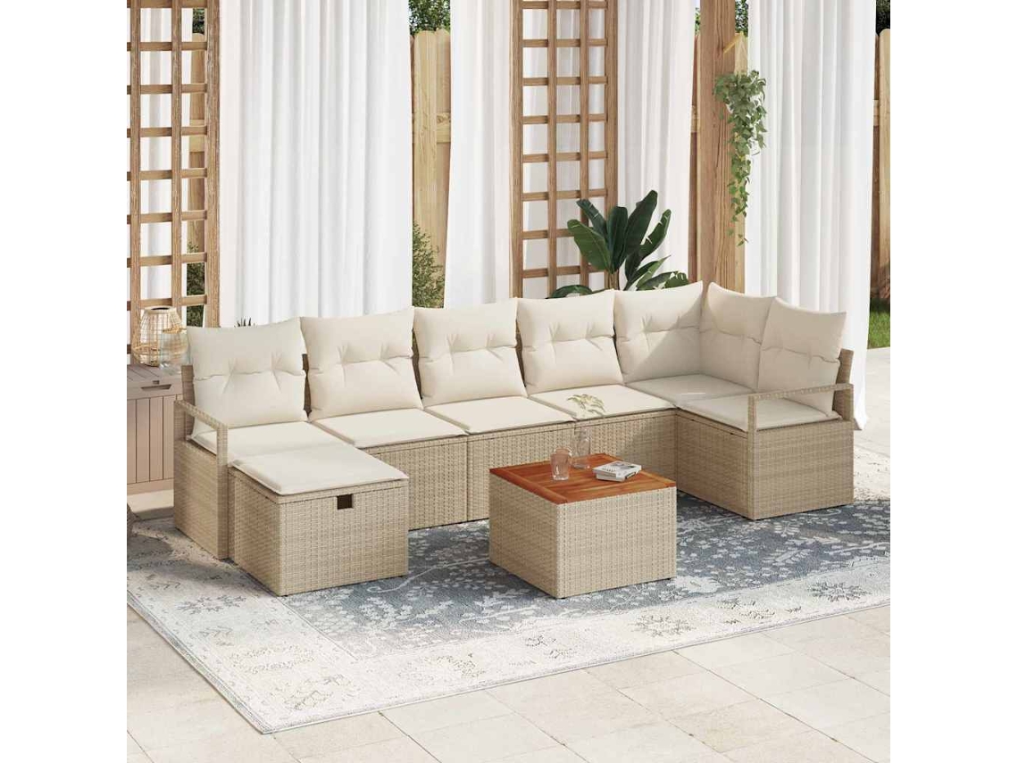 Vidaxl Conjunto de Sofá de Jardim 8 Pcs Bege Rattan Sintético