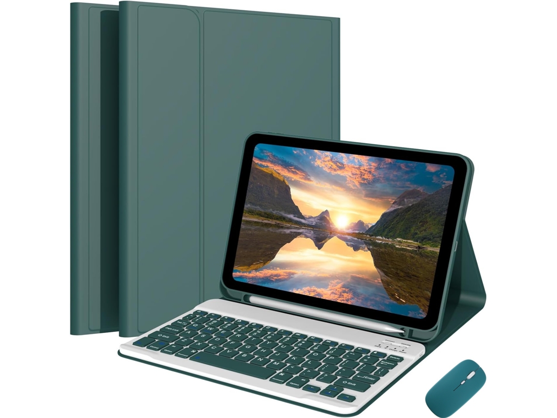 Elysve Capa Com Teclado Bluetooth Magnético Com Rato Para Xiaomi Redmi Se 11 Polegadas, Cor Verde Escuro