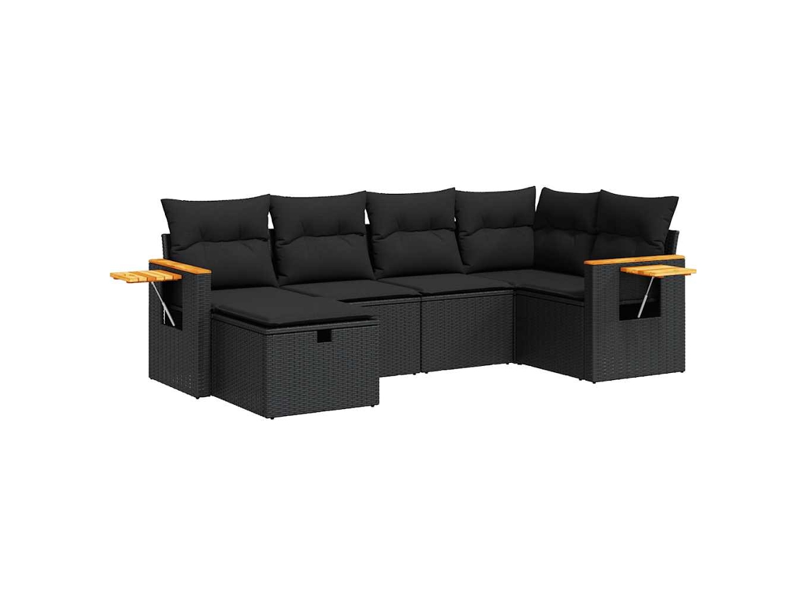 Conjunto de 6 Sofás de Jardim com Almofadões Vime Pe Preto MAISON EXCLUSIVE (N/A)