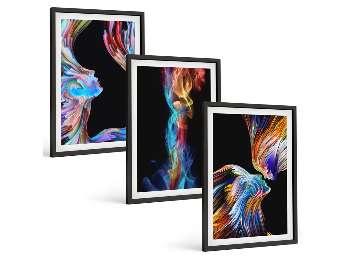 Conjunto De Pinturas Rostos Coloridos, Abstrações Espelharte (3 Peças 40x60 Cm)
